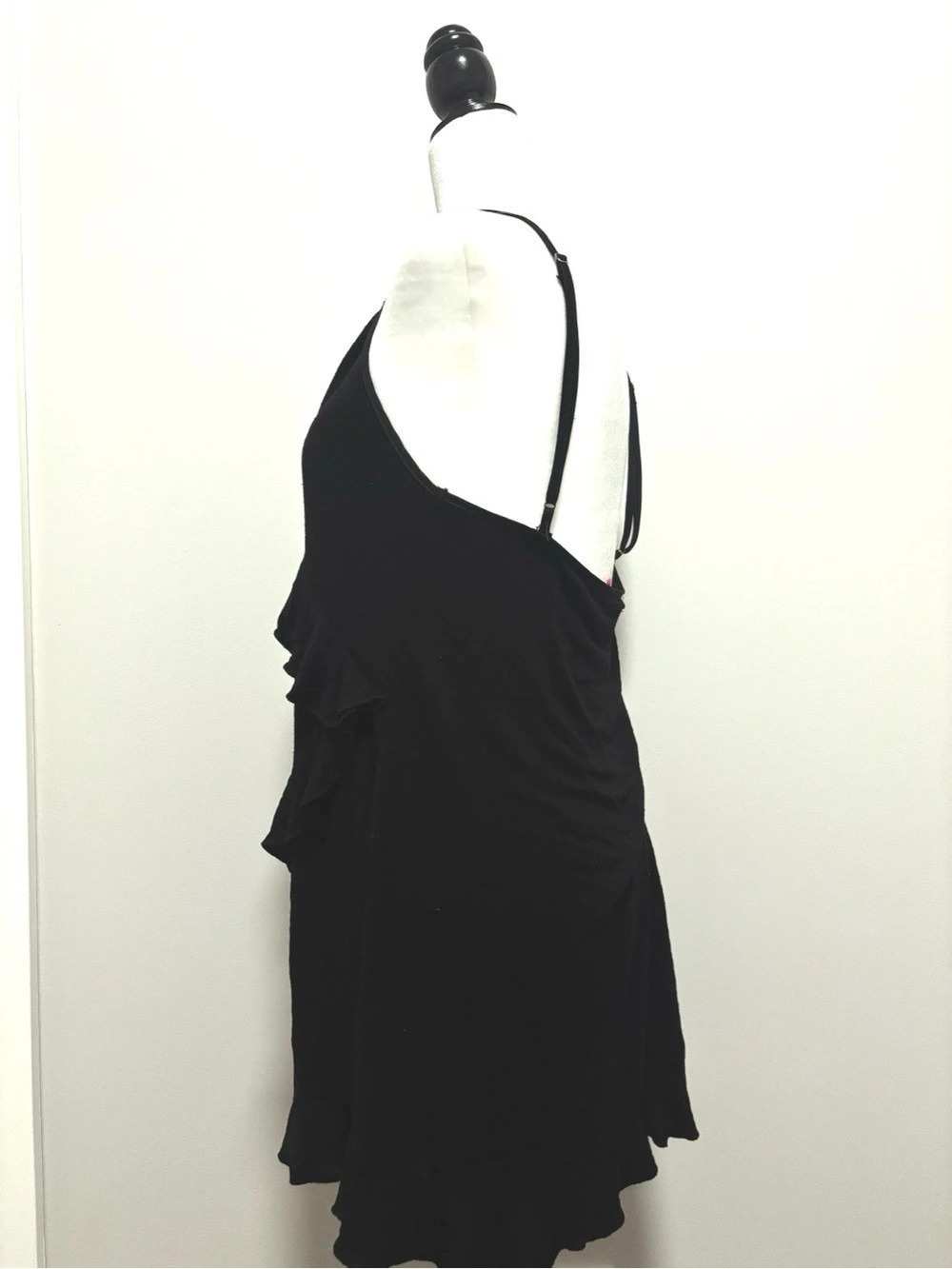 Black Ruffle Mini Dress With Rip on Strap Size M - Picture 3 of 6